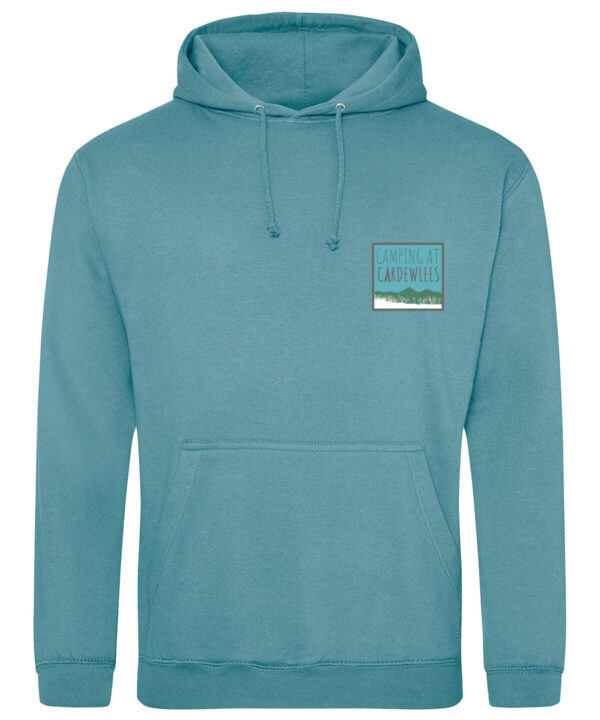 Front of hoodie with Camping at Cardewlees logo
