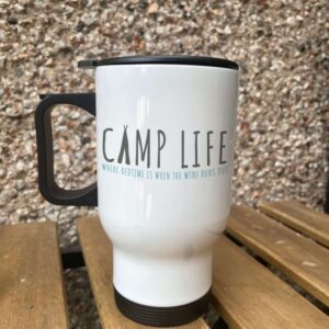 Travel mug reading Camp Life